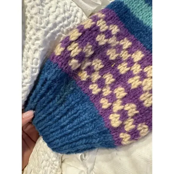 Vintage Blue Boat Print Sweater Knit Wool Purple Winter Holiday Stripe 90s *Read - Picture 7 of 11